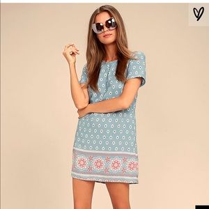 Blue pattern shift dress